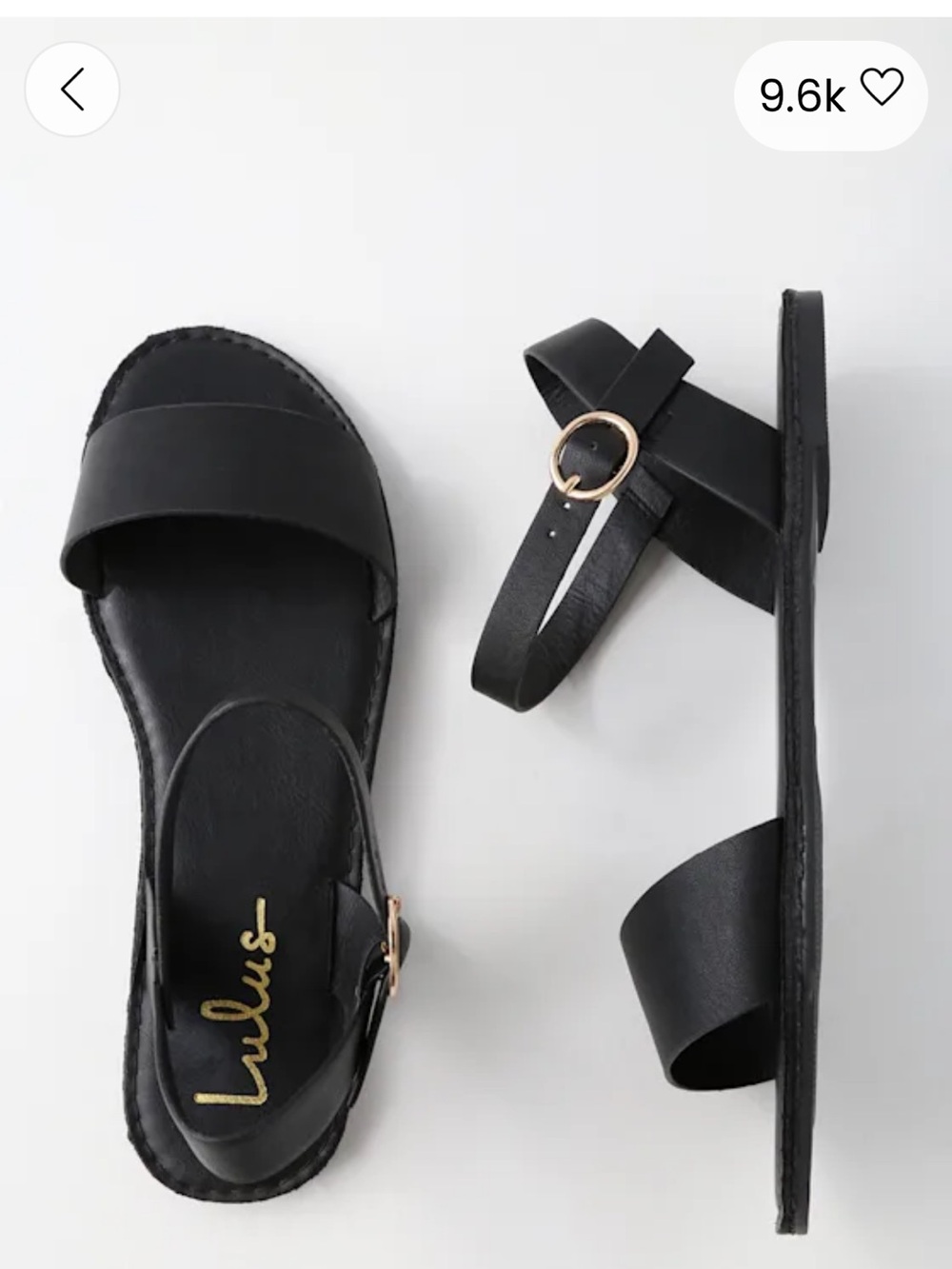 Lulu's Black Leather Ankle-Strap Flat Sandals with Gold Buckle